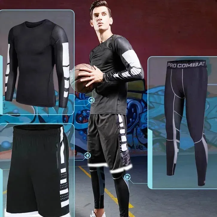 Men's Compression Running Tracksuit - Fitness Sportswear Set with Leggings & Tight Sweatpants | Gym Training Rash Guard