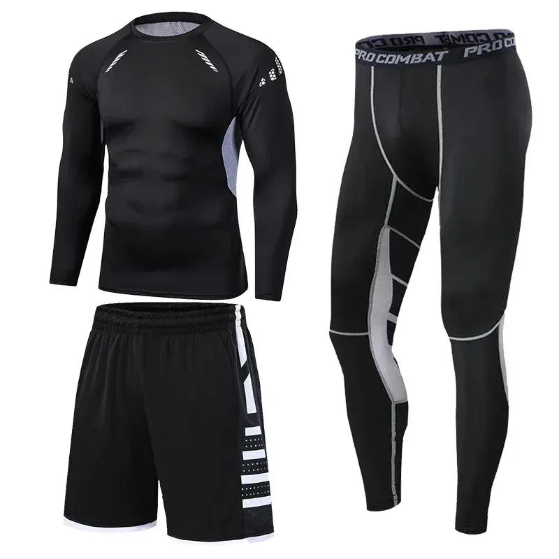 Men's Compression Running Tracksuit - Fitness Sportswear Set with Leggings & Tight Sweatpants | Gym Training Rash Guard