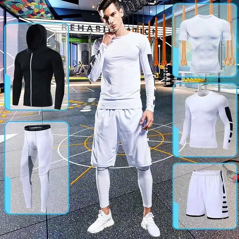 Men's Compression Running Tracksuit - Fitness Sportswear Set with Leggings & Tight Sweatpants | Gym Training Rash Guard