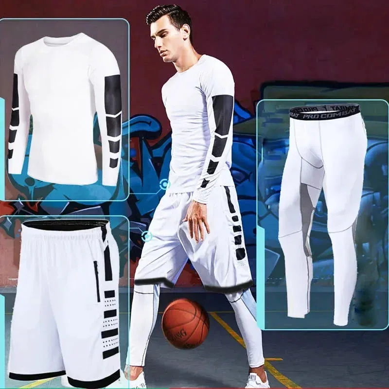 Men's Compression Running Tracksuit - Fitness Sportswear Set with Leggings & Tight Sweatpants | Gym Training Rash Guard