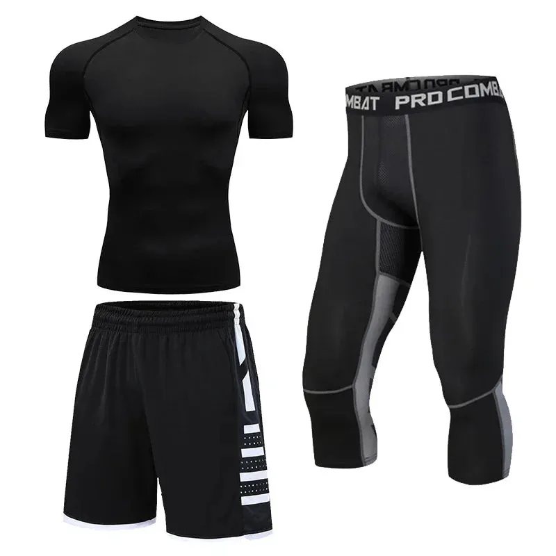 Men's Compression Running Tracksuit - Fitness Sportswear Set with Leggings & Tight Sweatpants | Gym Training Rash Guard
