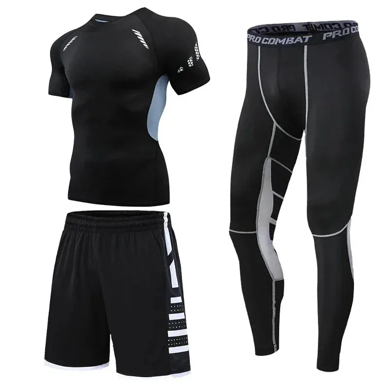 Men's Compression Running Tracksuit - Fitness Sportswear Set with Leggings & Tight Sweatpants | Gym Training Rash Guard