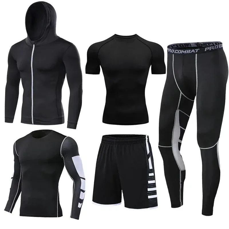 Men's Compression Running Tracksuit - Fitness Sportswear Set with Leggings & Tight Sweatpants | Gym Training Rash Guard