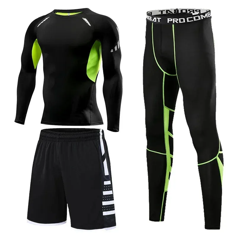 Men's Compression Running Tracksuit - Fitness Sportswear Set with Leggings & Tight Sweatpants | Gym Training Rash Guard