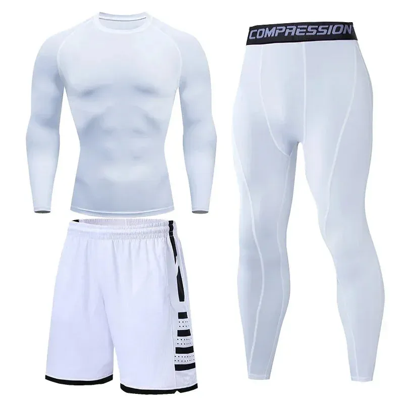 Men's Compression Running Tracksuit - Fitness Sportswear Set with Leggings & Tight Sweatpants | Gym Training Rash Guard
