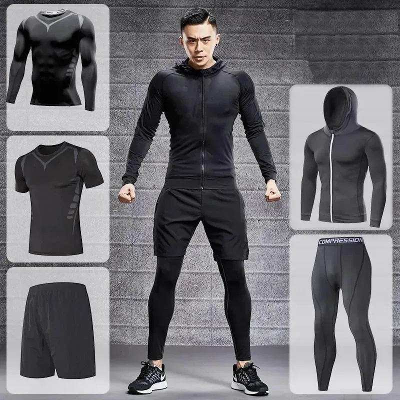 Men's Compression Running Tracksuit - Fitness Sportswear Set with Leggings & Tight Sweatpants | Gym Training Rash Guard