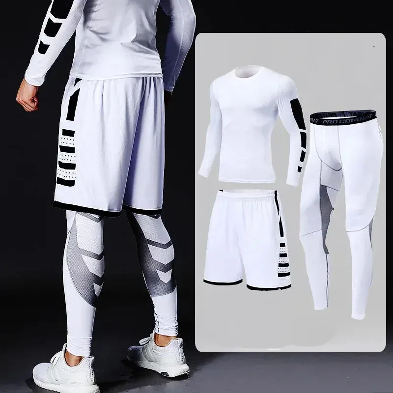 Men's Compression Running Tracksuit - Fitness Sportswear Set with Leggings & Tight Sweatpants | Gym Training Rash Guard