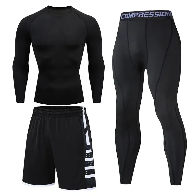 Men's Compression Running Tracksuit - Fitness Sportswear Set with Leggings & Tight Sweatpants | Gym Training Rash Guard