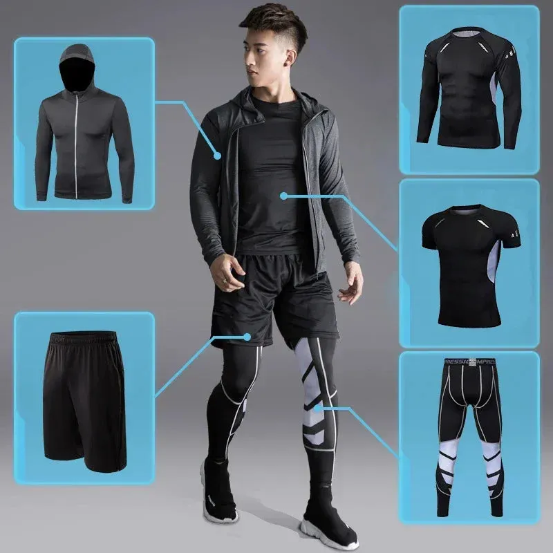 Men's Compression Running Tracksuit - Fitness Sportswear Set with Leggings & Tight Sweatpants | Gym Training Rash Guard