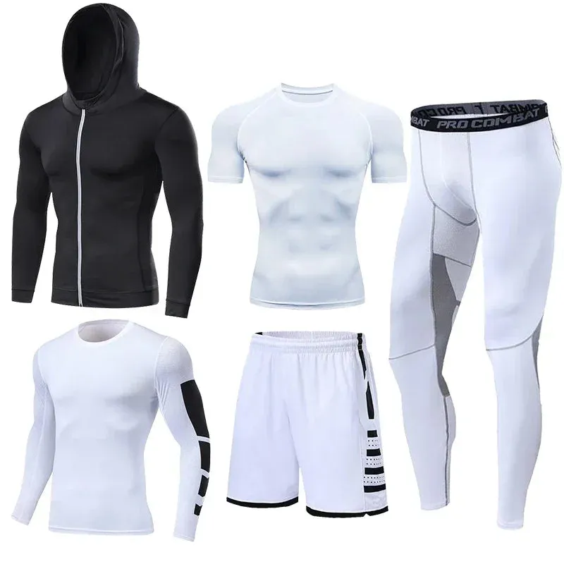 Men's Compression Running Tracksuit - Fitness Sportswear Set with Leggings & Tight Sweatpants | Gym Training Rash Guard
