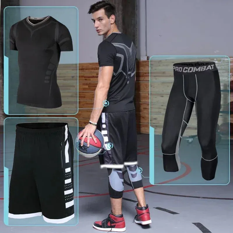 Men's Compression Running Tracksuit - Fitness Sportswear Set with Leggings & Tight Sweatpants | Gym Training Rash Guard