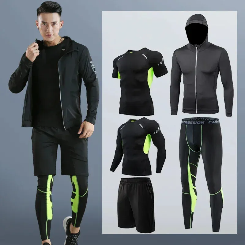 Men's Compression Running Tracksuit - Fitness Sportswear Set with Leggings & Tight Sweatpants | Gym Training Rash Guard