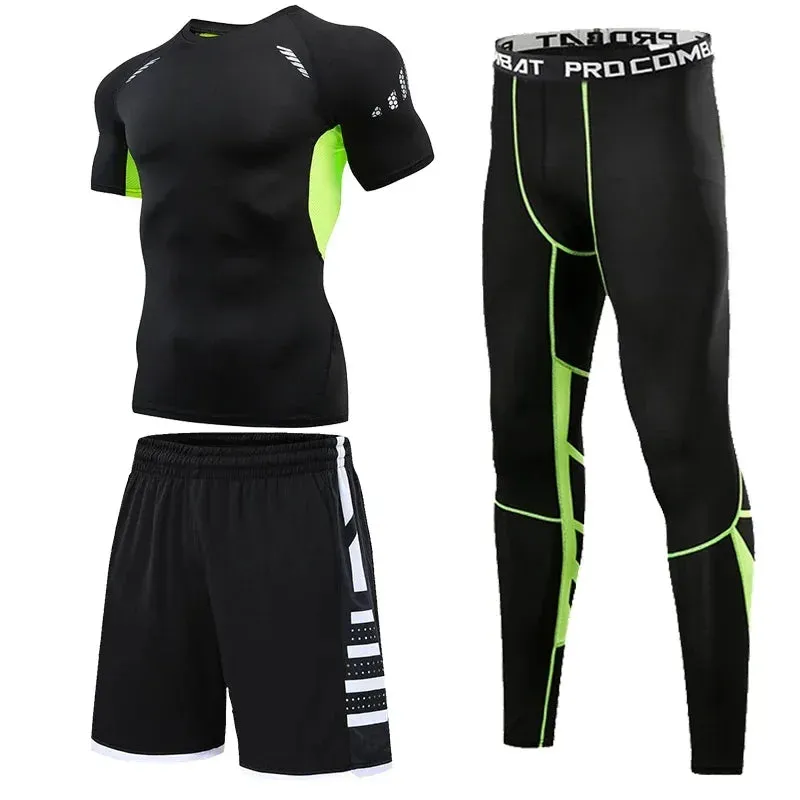 Men's Compression Running Tracksuit - Fitness Sportswear Set with Leggings & Tight Sweatpants | Gym Training Rash Guard