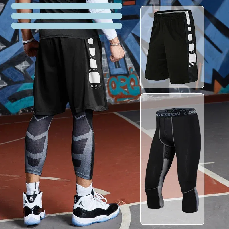 Men's Compression Running Tracksuit - Fitness Sportswear Set with Leggings & Tight Sweatpants | Gym Training Rash Guard