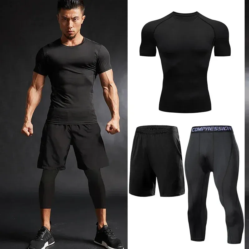 Men's Compression Running Tracksuit - Fitness Sportswear Set with Leggings & Tight Sweatpants | Gym Training Rash Guard