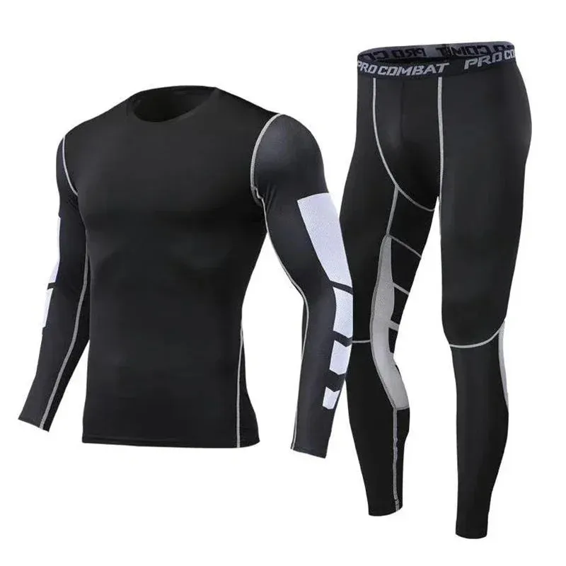 Men's Compression Running Tracksuit - Fitness Sportswear Set with Leggings & Tight Sweatpants | Gym Training Rash Guard