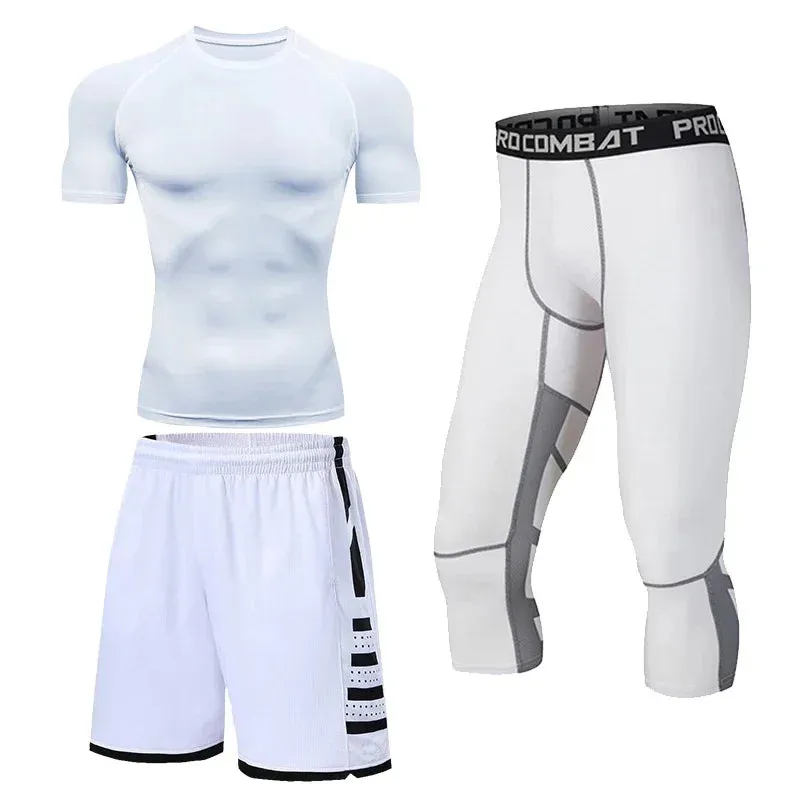 Men's Compression Running Tracksuit - Fitness Sportswear Set with Leggings & Tight Sweatpants | Gym Training Rash Guard