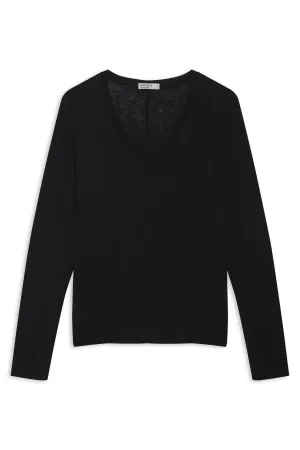 Stateside Supima Slub Jersey Long Sleeve V-Neck in Black